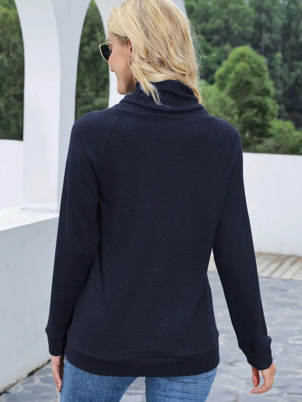 Sarah Express Women's Drawstring Mock Neck Raglan Sleeve T-Shirt