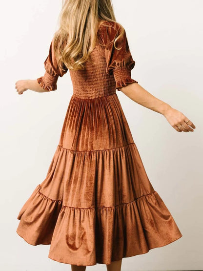 Sarah Express Women's Velvet Smocked Tiered Midi Dress