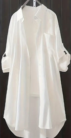 Sarah Express Long Sleeve Button Front Shirt Solid Pocket Detail