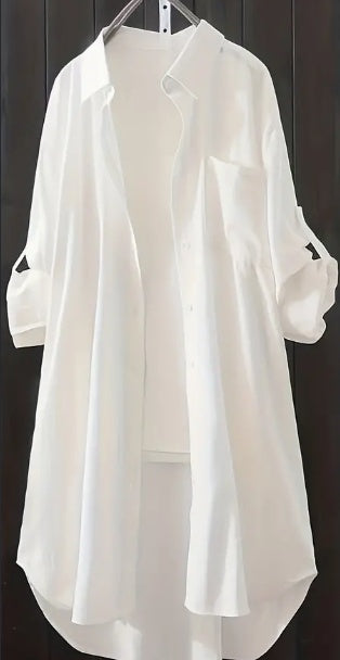 Sarah Express Long Sleeve Button Front Shirt Solid Pocket Detail