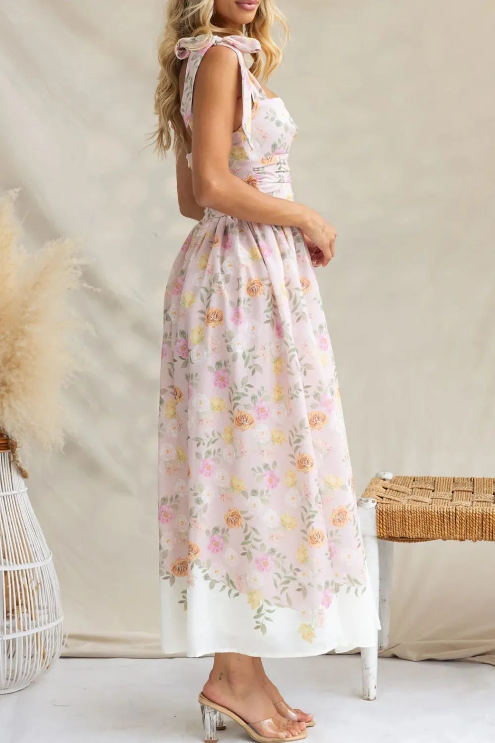 Sarah Express Women's Printed Tie Shoulder Midi Cami Dress