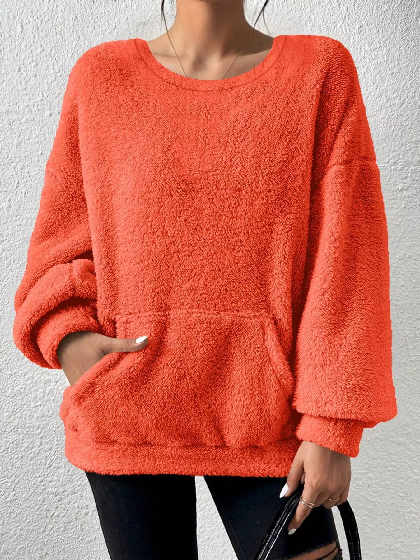 Sarah Express Women's Fleece Round Neck Dropped Shoulder Sweatshirt Plus Size