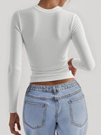 Sarah Express Women's Square Neck Long Sleeve Ribbed T-Shirt