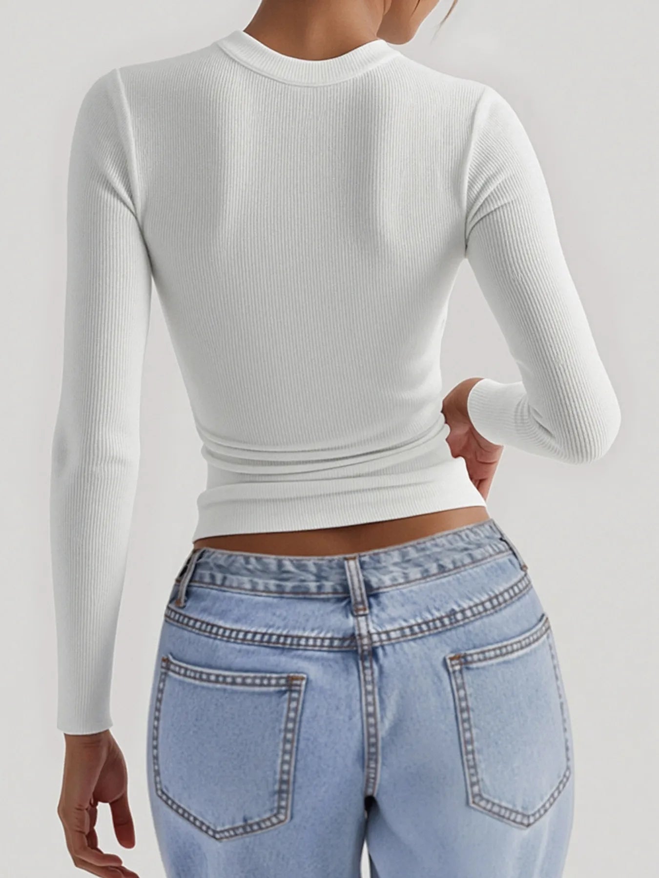 Sarah Express Women's Square Neck Long Sleeve Ribbed T-Shirt