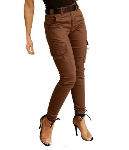 Sarah Express Women's Low Waist Cotton Blend Cargo Overalls Loose Fit Button Detail Trousers