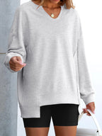 Sarah Express Women's Notched Long Sleeve Oversized Sweatshirt