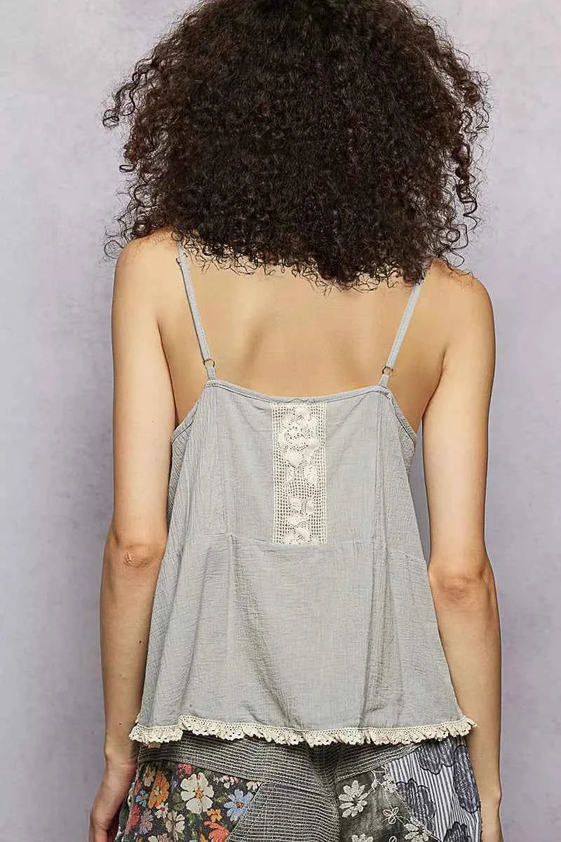 POL Boho Lace Trim Flowy Cami