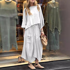 Sarah Express Women's Casual Solid Two Piece Set Loose Top Pants Outfit