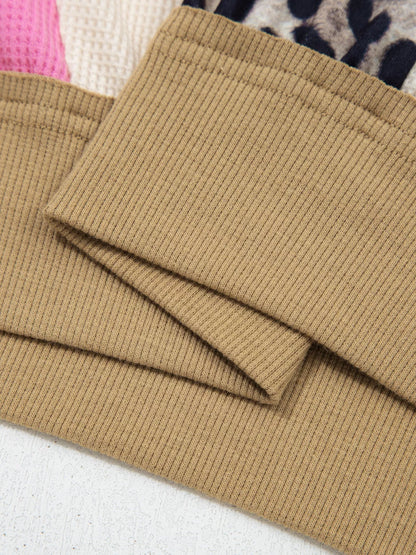 Sarah Express Women's Leopard Print Color Block Round Neck Top