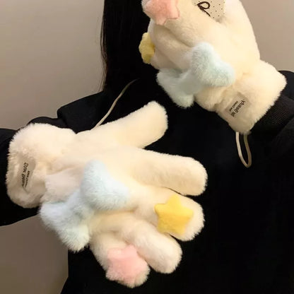 Sarah Express Women's Star Plush Winter Gloves - Cozy Warm Fleece Lined