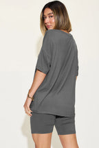 Women's Plus Size V-Neck T-Shirt & Shorts Lounge Set | Fast Shipping
