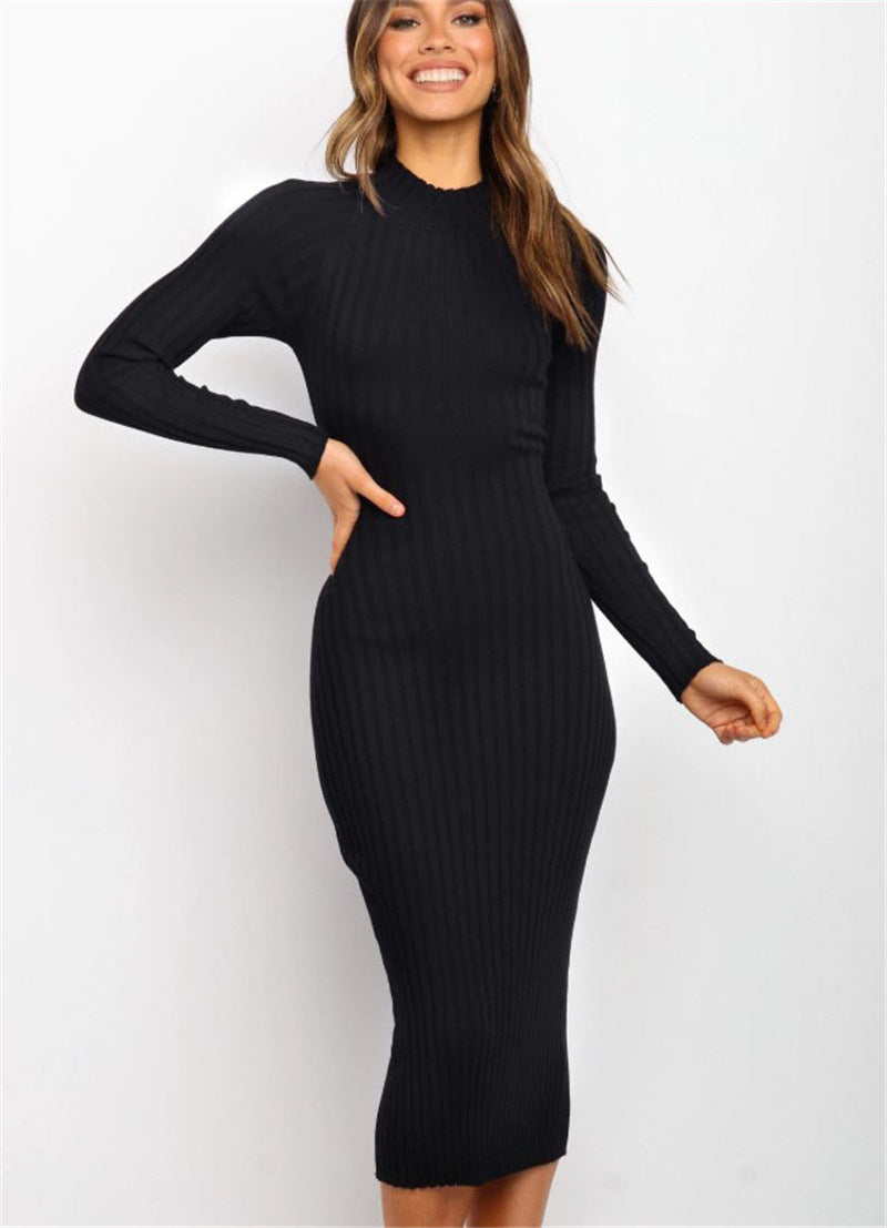 Sarah Express Women's Backless Bow Sweater Dress - Solid Color Bodycon Knit Dress Black.