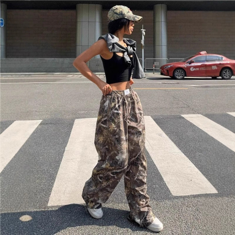 Sarah Express Women's Camo Cargo Pants Y2K - High Waist Baggy Multi-Pocket Hip-Hop Street Style