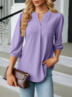 Sarah Express Women's Notched 3/4 Sleeve Casual Top Lavender