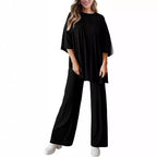 Sarah Express Two Piece Pullover Top Wide Leg Pants Set Polyester