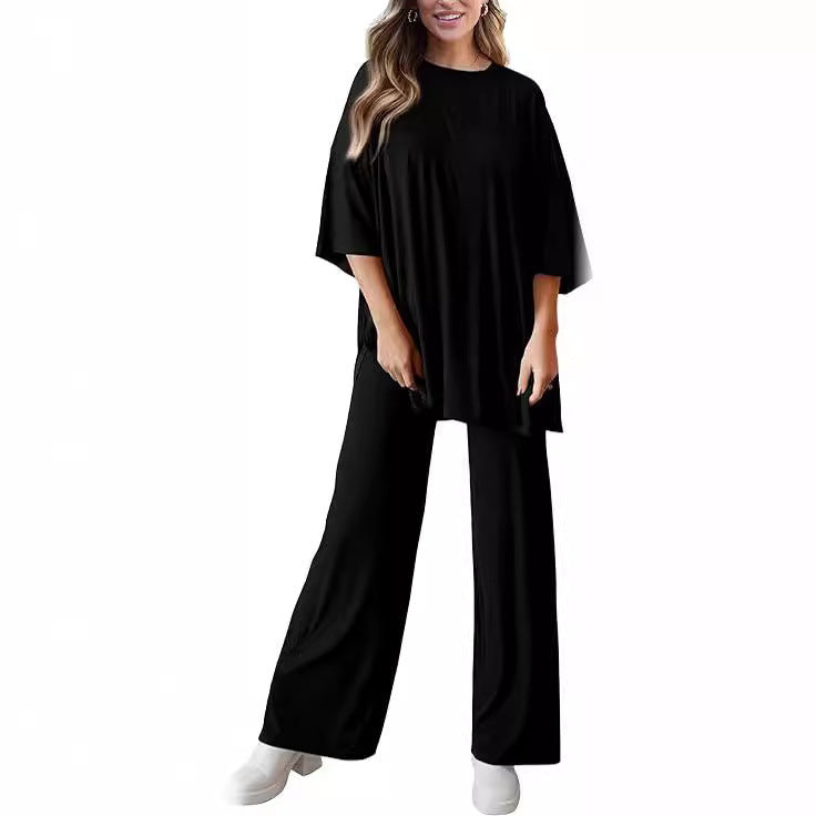 Sarah Express Two Piece Pullover Top Wide Leg Pants Set Polyester