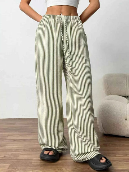 Sarah Express Women's Striped Wide Leg Pants with Drawstring Waist - Plus Size Available