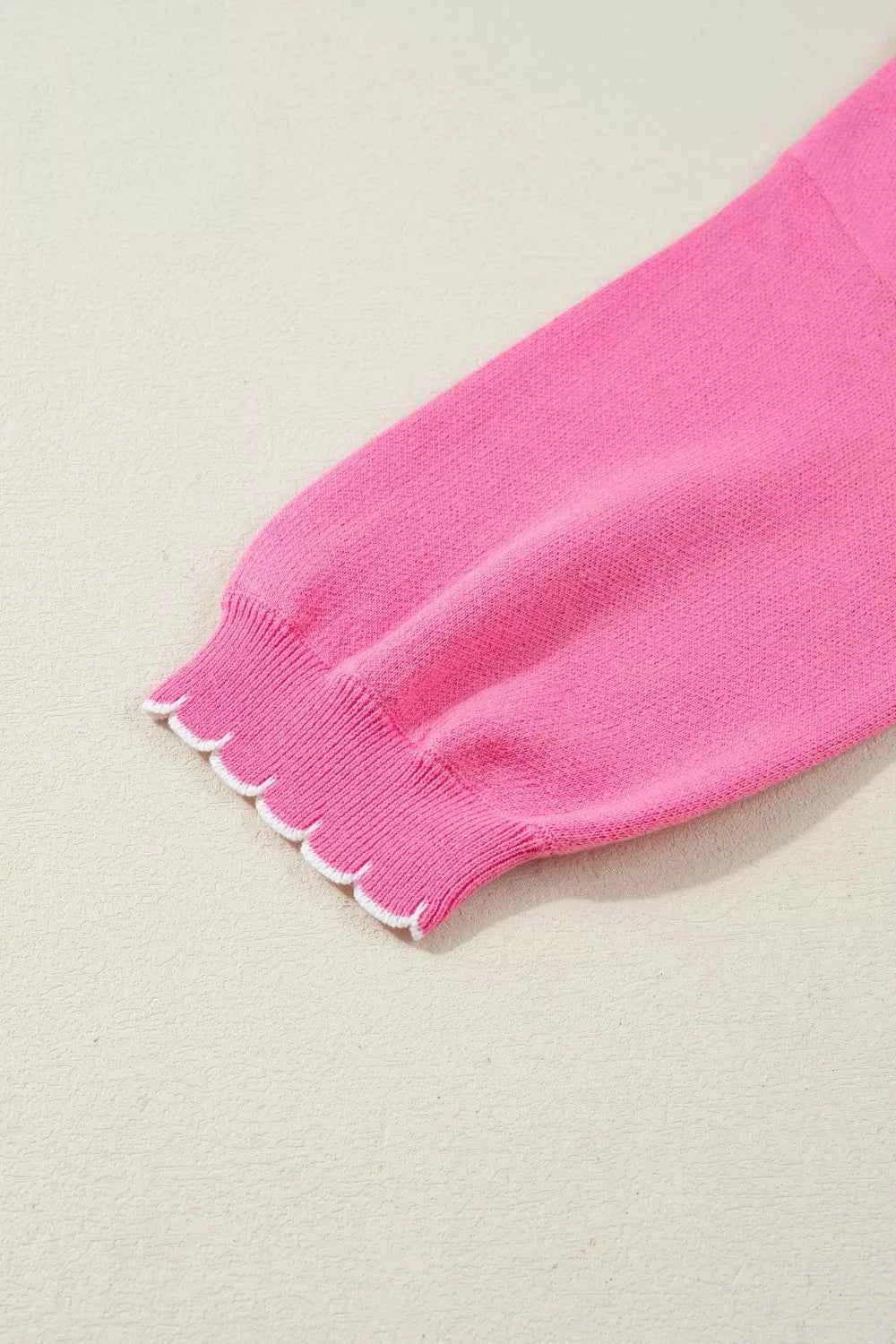 Sarah Express Women's Ribbon Bow Print Drop Shoulder Sweater - Contrast Stitch Trim Cotton Knit Top