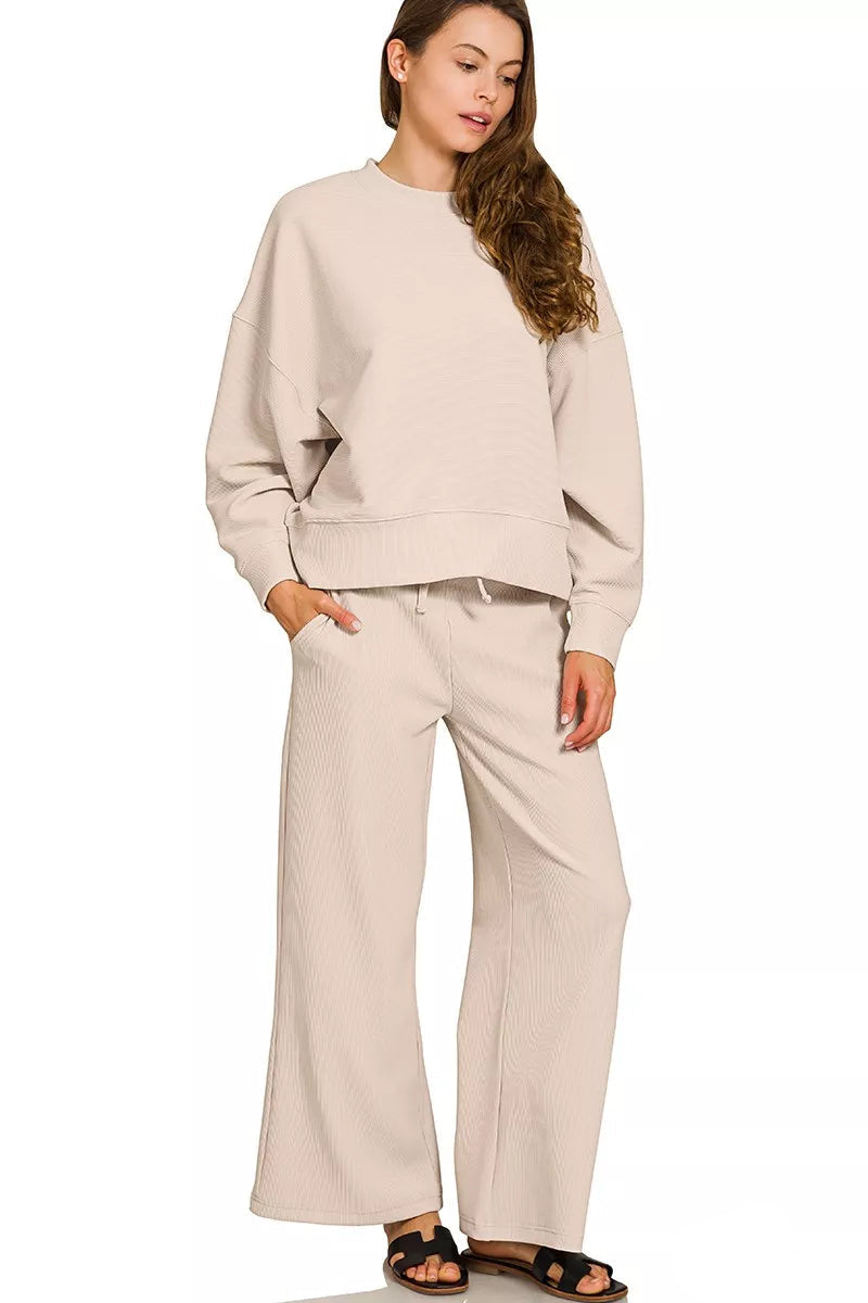 Sarah Express Women’s Ribbed Lounge Set with Pullover and Pants Casual