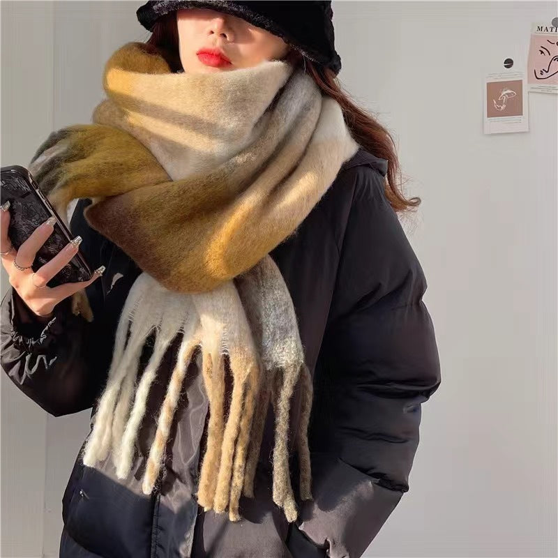Sarah Express Rainbow Plaid Tassel Scarf Color Block Oversized Shawl Wrap