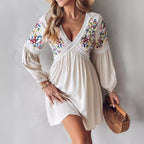 Sarah Express Women's Embroidered V-Neck Casual Maxi Dress Mid Waist Regular Sleeve