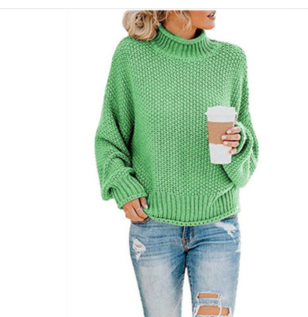 Sarah Express Solid Turtleneck Pullover Sweater Winter Fashion Casual Knitted Long-Sleeved Top Women's Clothing Light green