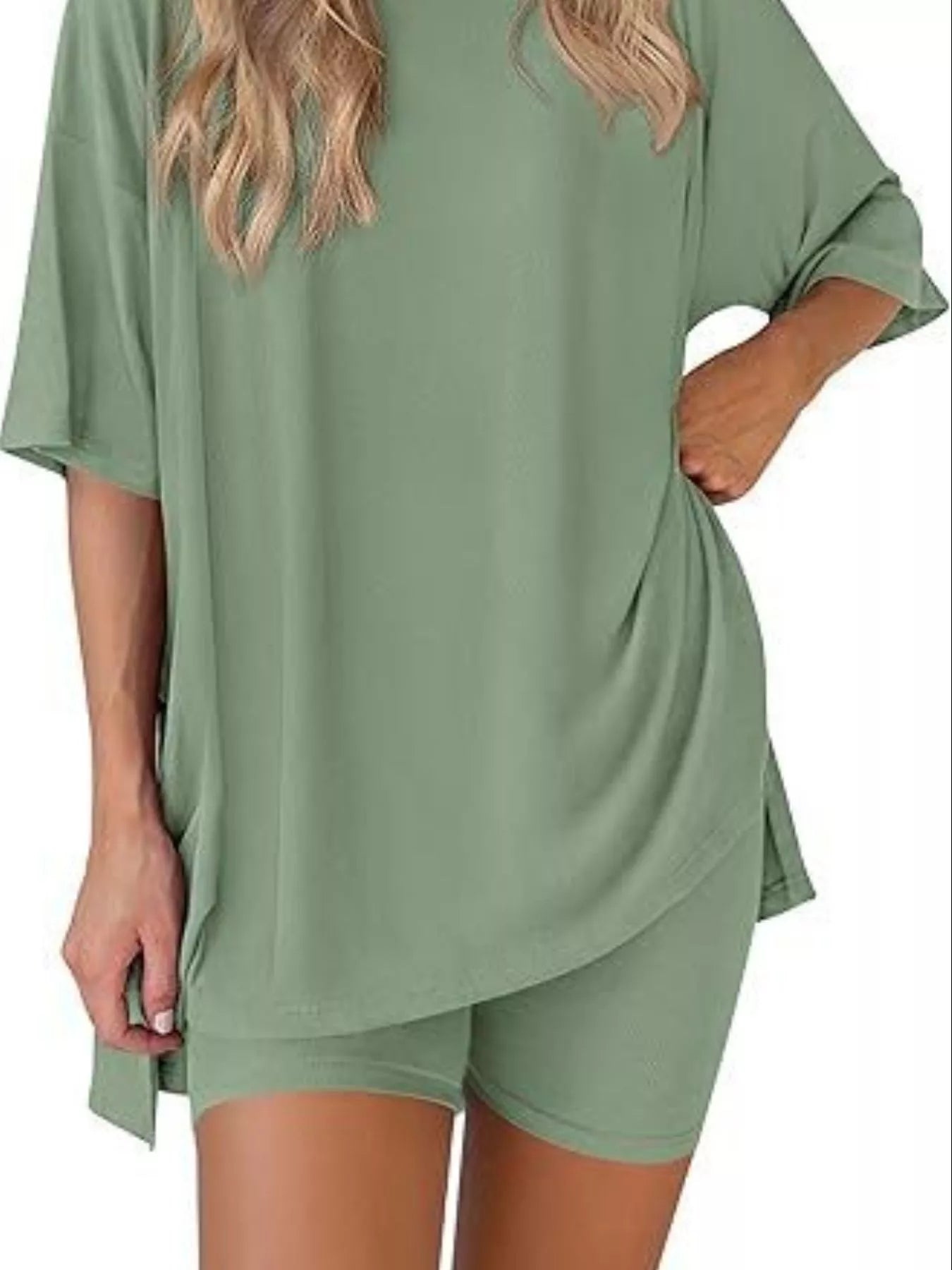 Sarah Express Women's Relaxed Fit Round Neck Top and Shorts Two-Piece Set - Plus Size Loungewear