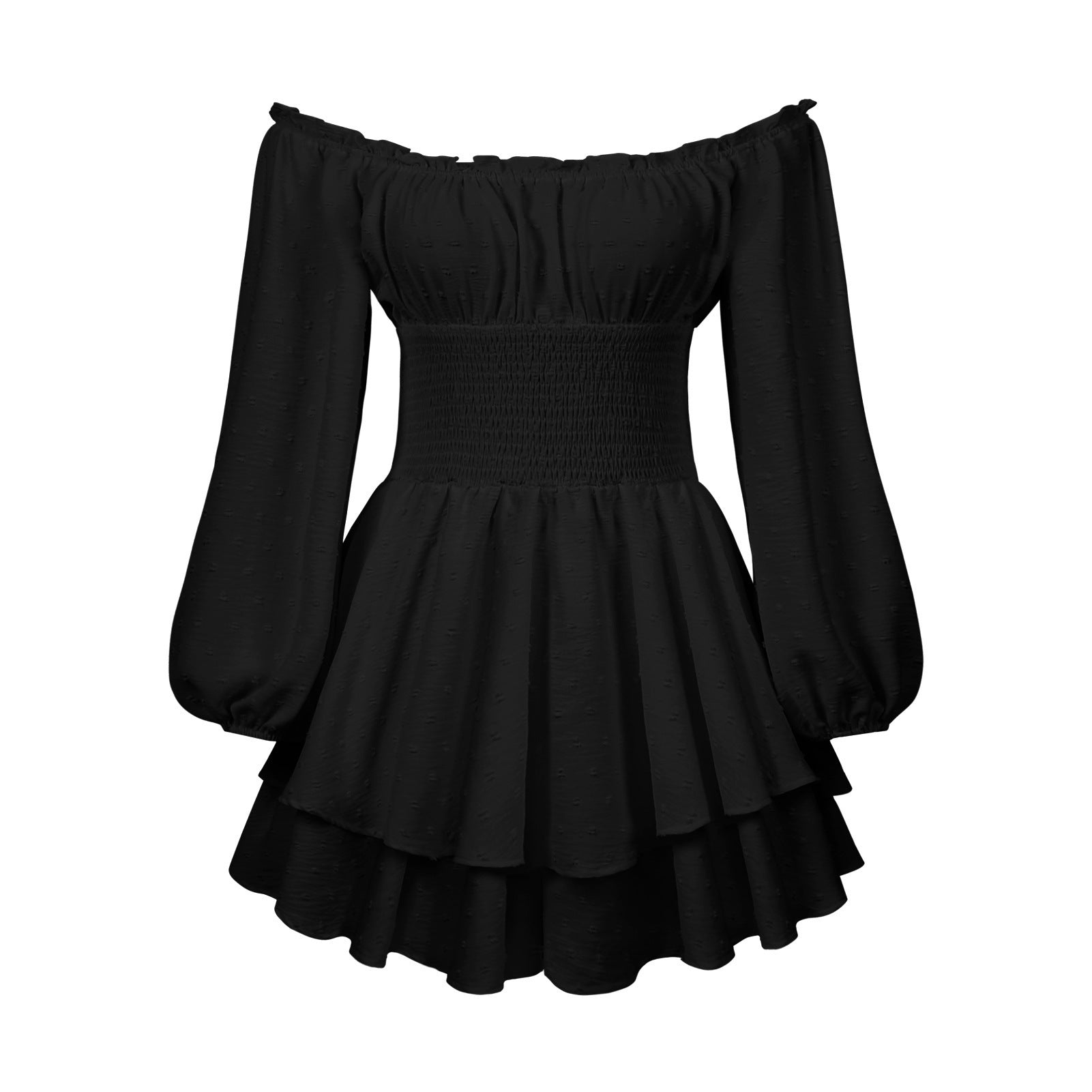 Sarah Express Off-Shoulder Pleated Ruffled Romper Long Sleeve Wide Leg Jumpsuit