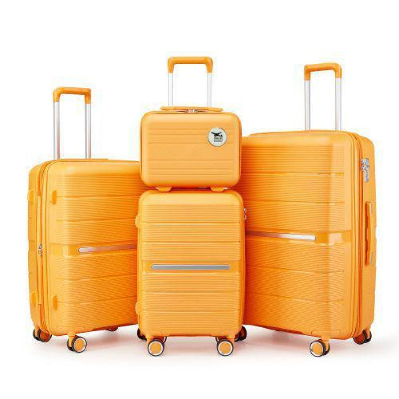 Sarah Express 4-Piece PU Leather Luggage Set for Women – Travel Bag Set in Pink, Apricot & Orange Orange