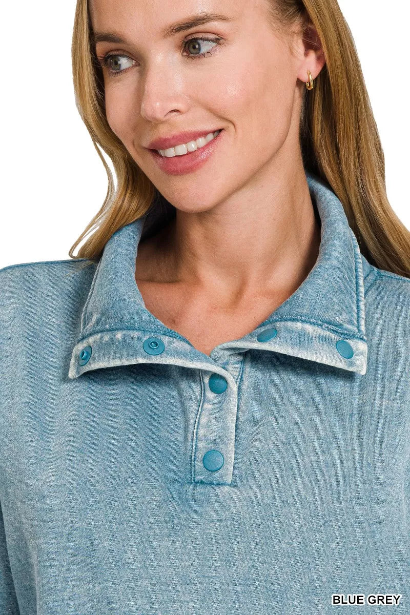 Trendsi Women's Fleece Washed High Neck Kangaroo Pocket Sweatshirt