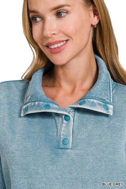 Trendsi Women's Fleece Washed High Neck Kangaroo Pocket Sweatshirt