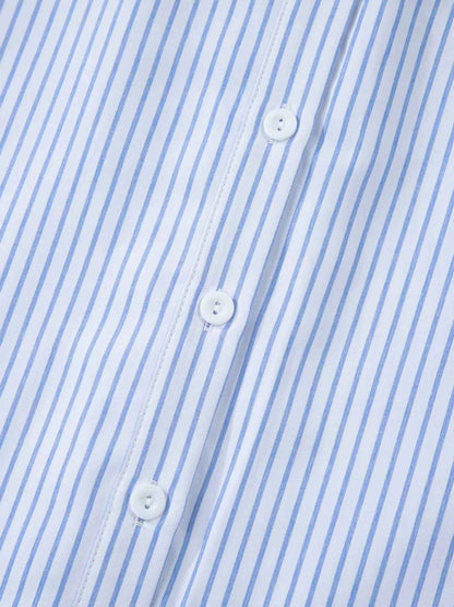 Sarah Express Women's Stripe Floral Embroidered Tunic Blouse - Billowy Sleeve Baggy Shirt