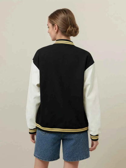 Sarah Express Women's Plus Size Color Block Snap Button Jacket - Contrast Sleeve Outerwear