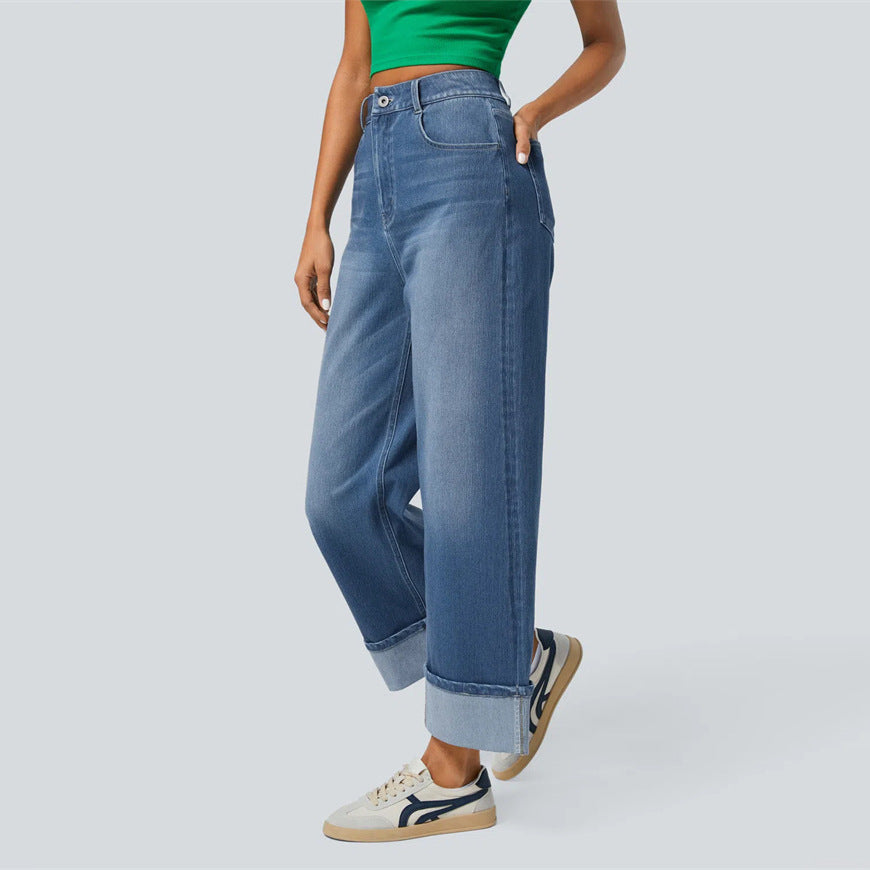 Women's High-Waisted Wide Leg Straight Jeans