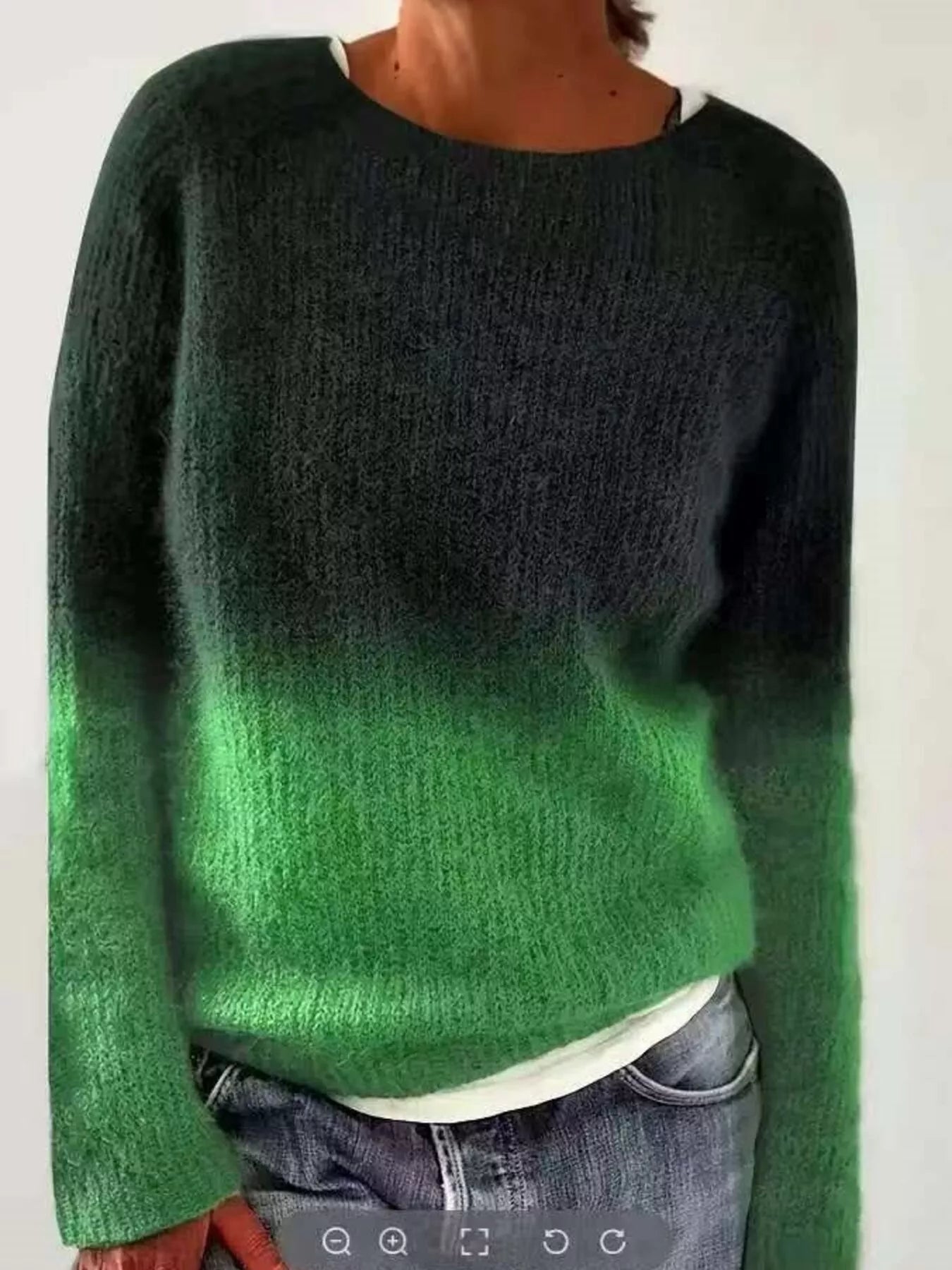 Sarah Express Women's Vintage Patterned Round Neck Sweater Plus Size Black