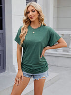 Sarah Express Women's Round Neck Short Sleeve Ruched T-Shirt