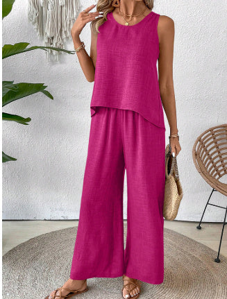 Sarah Express Women's Sleeveless Top and Pants Set with Lace Back Detail