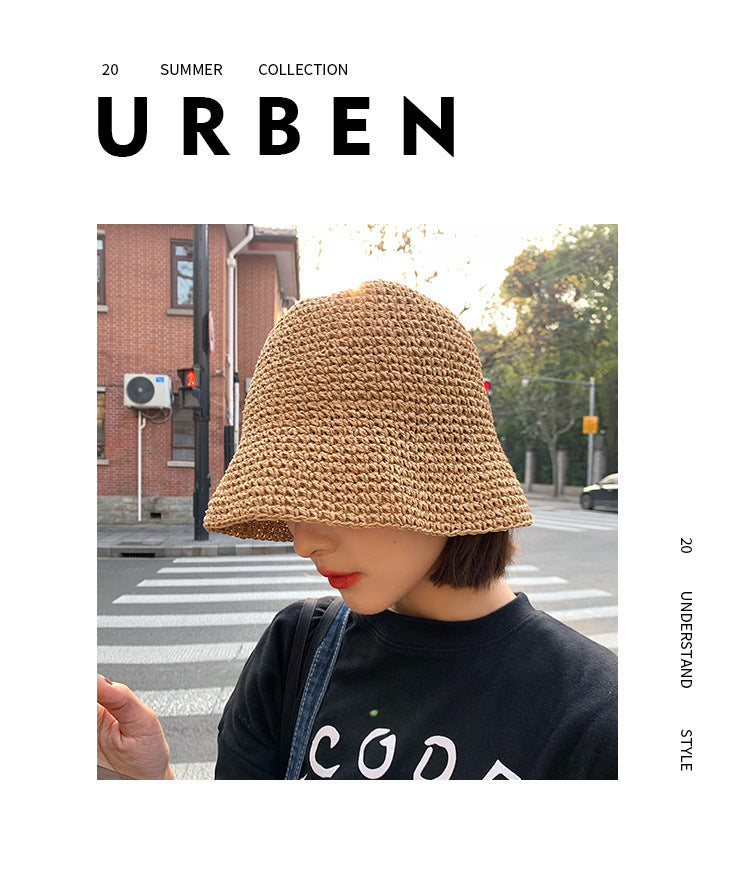 Sarah Express Women's Straw Beach Hat Sun Protection Bucket Hat Breathable Dome Crown Summer Accessory