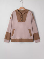 Sarah Express Women's Oversize Waffle Patchwork Exposed Seam Casual Hoodie