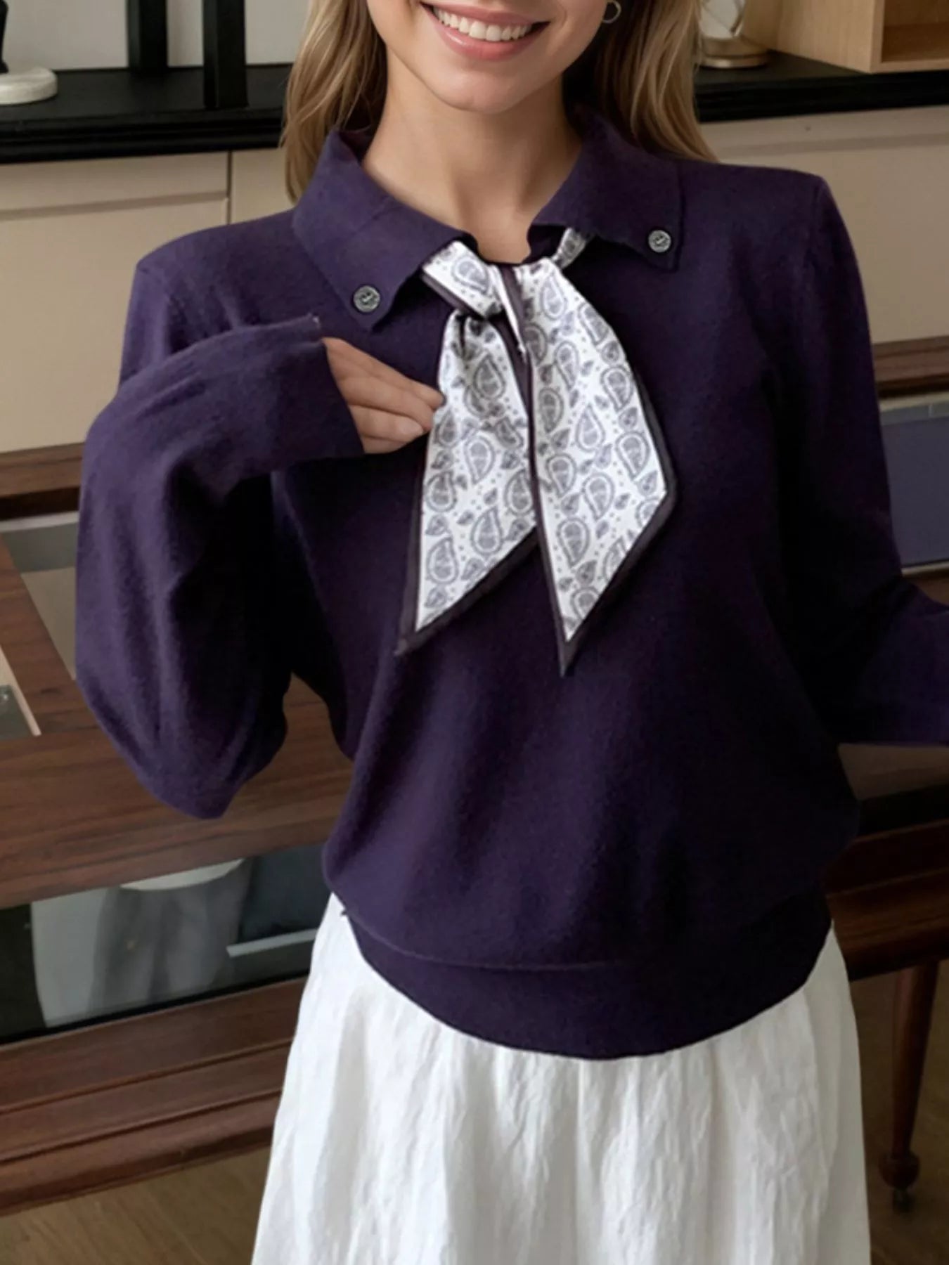 Sarah Express Women's Scarf-Accented Long Sleeve Sweater