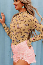 Sarah Express Women's Printed Mock Neck Long Sleeve Bodysuit