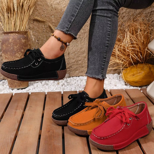 Sarah Express Women's Lace-Up Casual Loafers - Comfortable Suede Flat Shoes