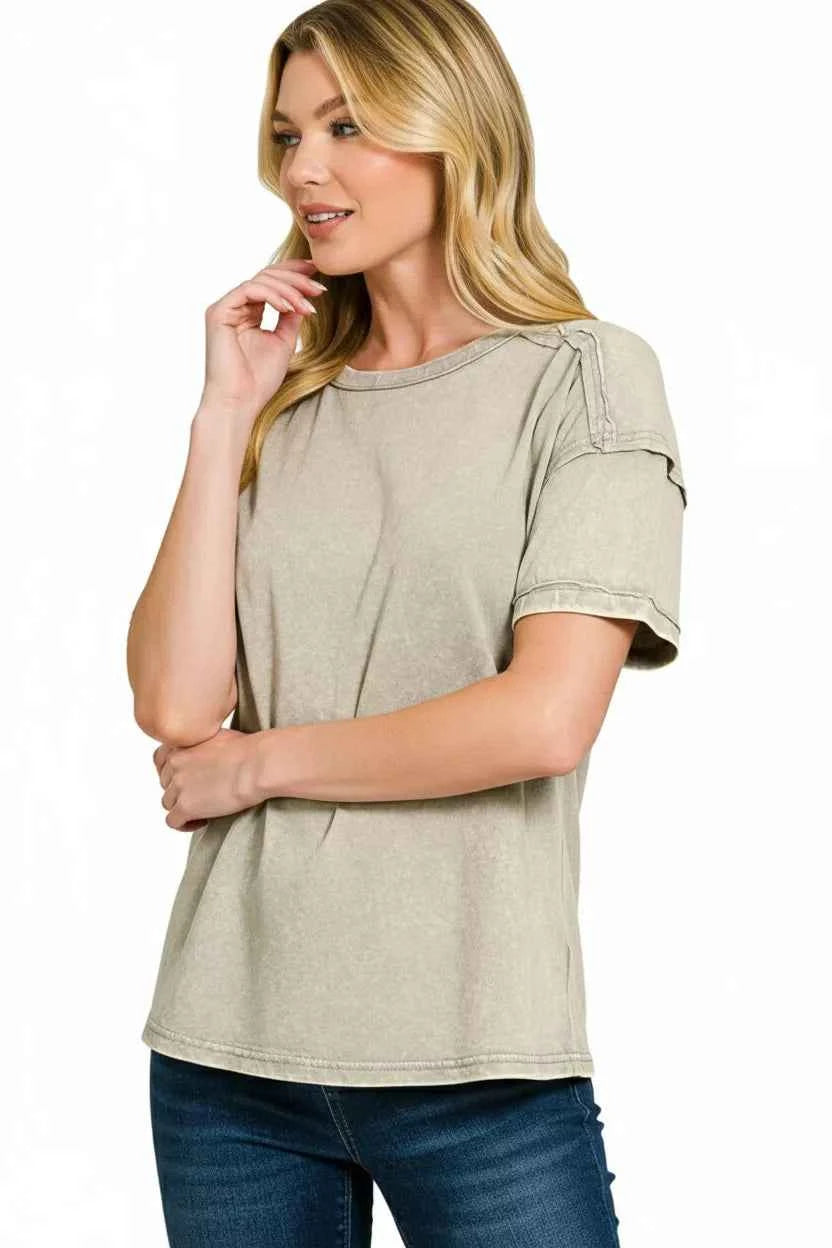 Sarah Express Women's Acid Washed Round Neck T-Shirt