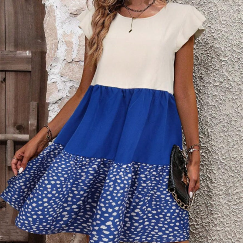 Sarah Express Color Block Floral Print Dress Ruffle Detail Pullover