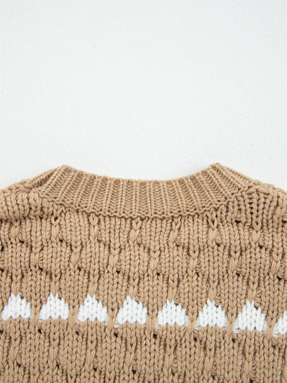 Sarah Express Women's Textured Knit Puff Sleeve Baggy Sweater with Contrast Detail