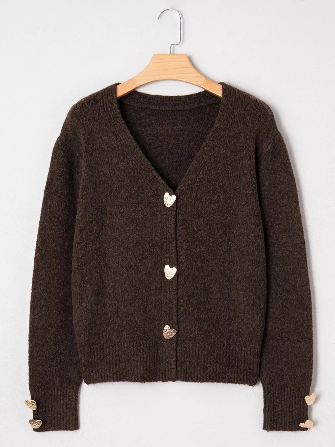 Sarah Express Women's Heart Metal Button V Neck Cardigan Sweater