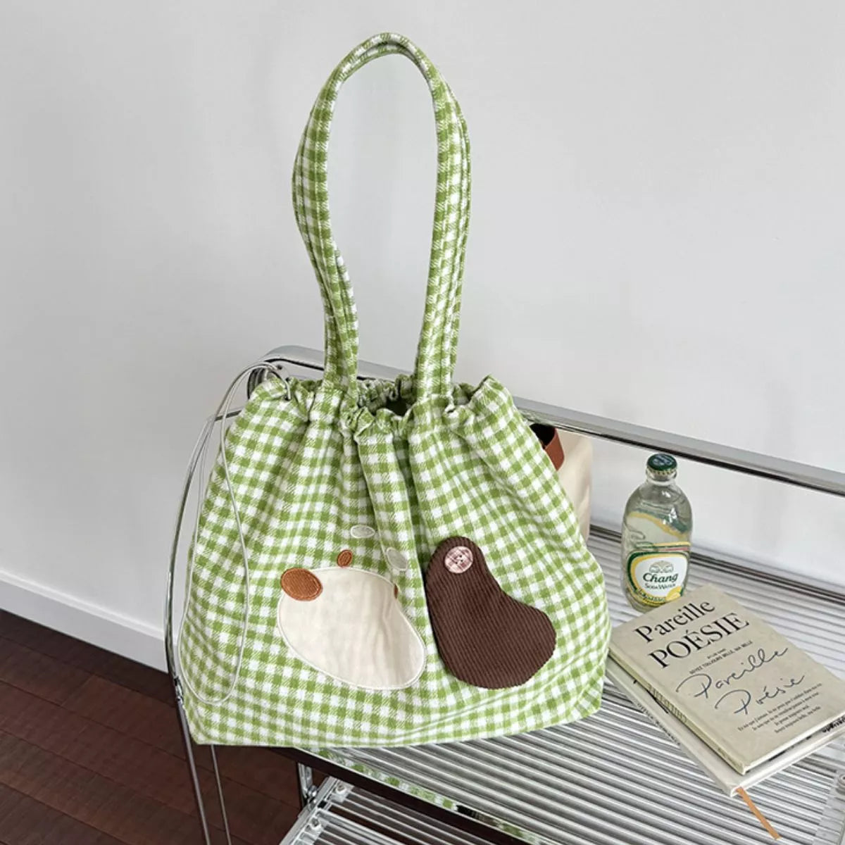 Sarah Express Women's Gingham Drawstring Handbag Gum Leaf ONESIZE