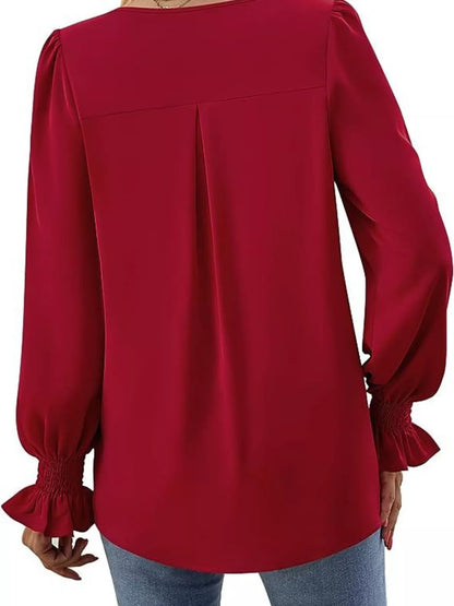 Sarah Express Women's V-Neck Long Sleeve Ruffle Cuff Blouse