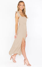 Women's Suspender Maxi Dress Lace-Up Split Ruffled Beach Summer