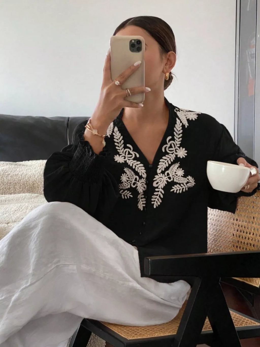 Sarah Express Women's Embroidered Long Sleeve Blouse